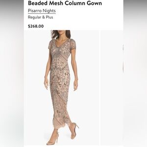 Pisarro Nights Beaded Mesh Maxi Gown in Blush and Silver